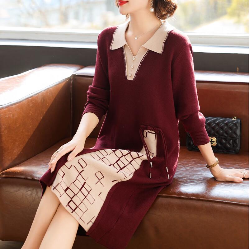 

Women s Spring Plaid Long Sleeve Turn-Down Collar Dress L