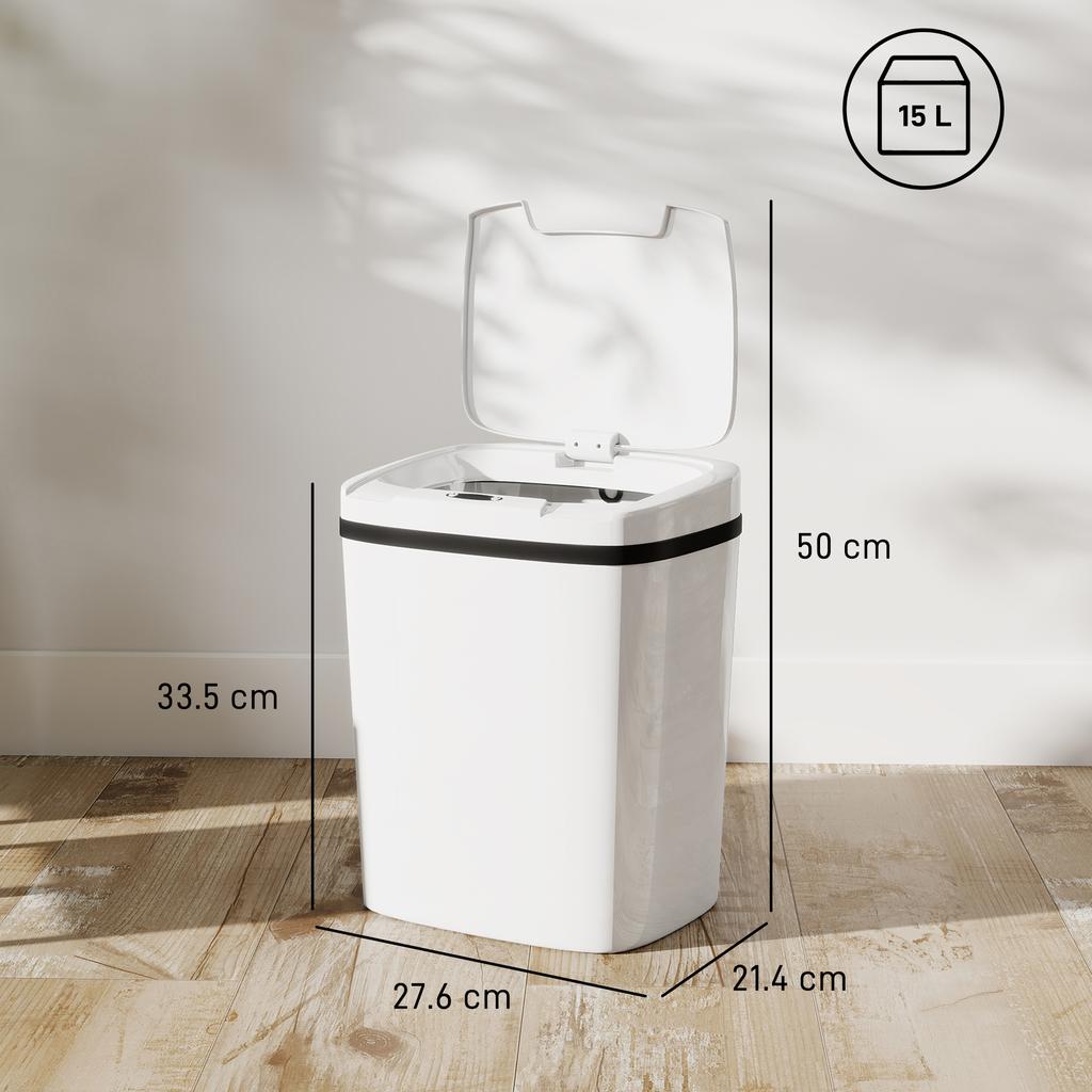 15L Infrared Sensor Trash Can with 2 Opening Modes. Fingerprint-Resistant Surface. Bathroom. White