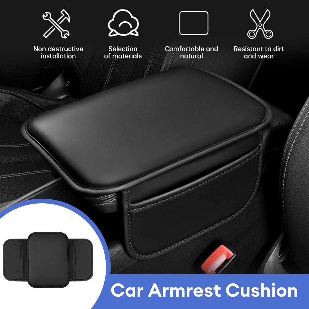 Car Armrest Box Height Pad Universal Leather Armrest Cushion with Pocket Central Memory Cotton Elbow Support Armrest Storage