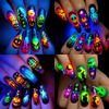 24PCS Halloween Patch Nail Art Kit, Skull Castle Pumpkin Bat Design Reusable Fake Nails, Stylish Halloween Series Nail Art Kit