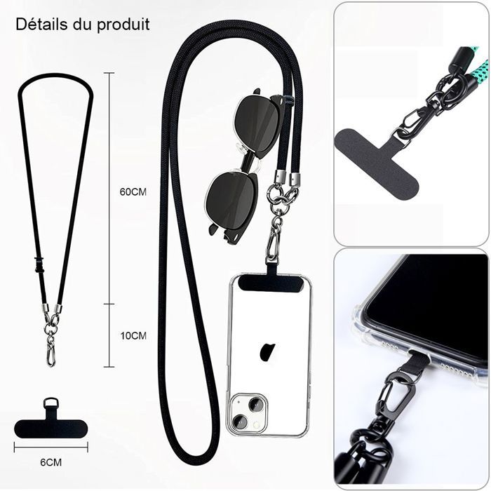 Coque - BOOLING - pour iPhone 17 Pro - Silicone Liquide Noire avec Cordon Détachable Bleu