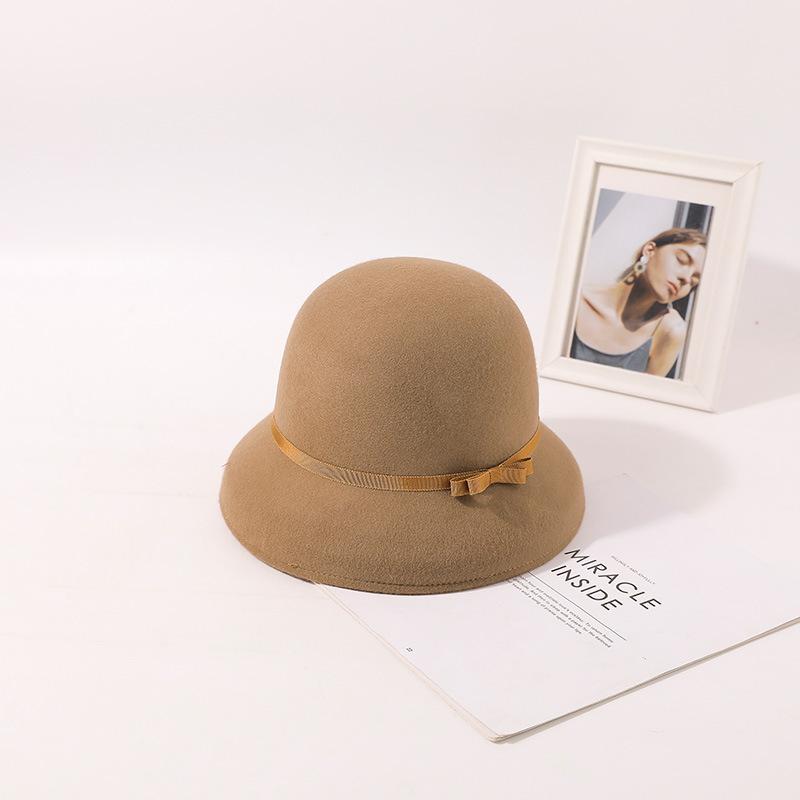 New Woolen Bucket Hat for Women's Autumn and Winter High-end Sense Xiaoxiang Dome Retro Temperament Celebrity Top Hat