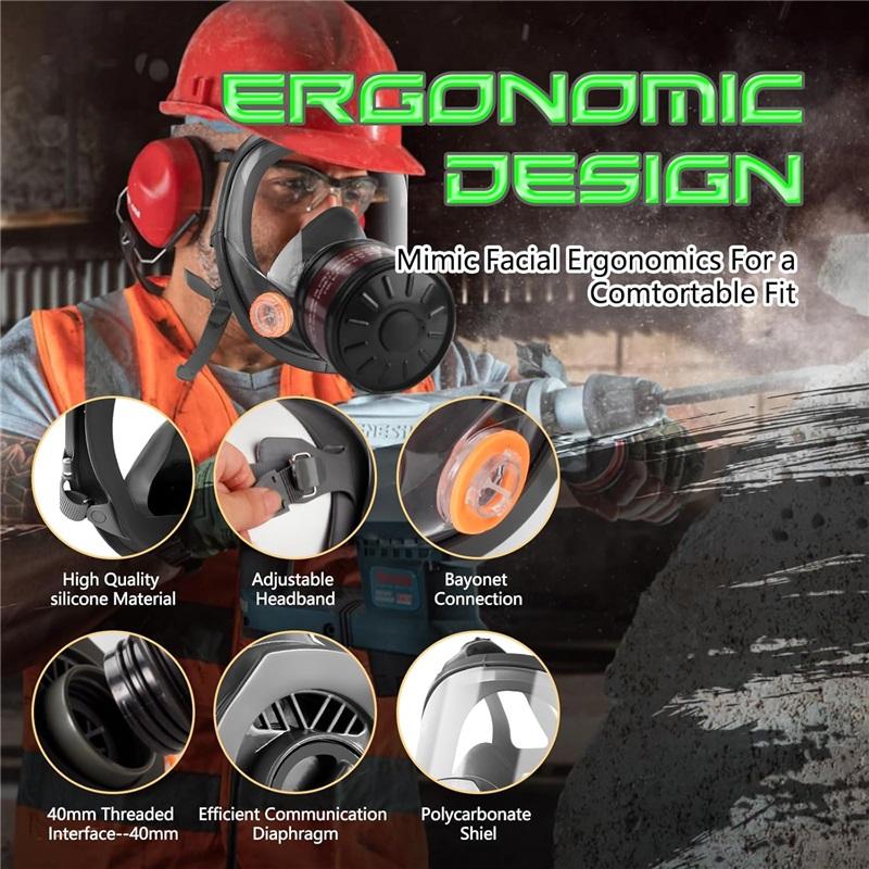 Gaz Maskeleri Hayatta Kalma Nükleer ve Kimyasal, 40mm Aktif Karbon Filtreli ve P-A-1 Filtreli Gaz Maskesi, Taktik Tam Yüz Solunum Maskesi