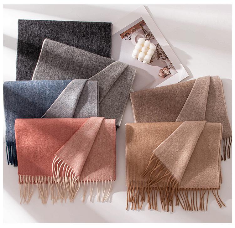 High-End Double-Sided 100% Lambswool Solid Color Scarf Shawl for Winter