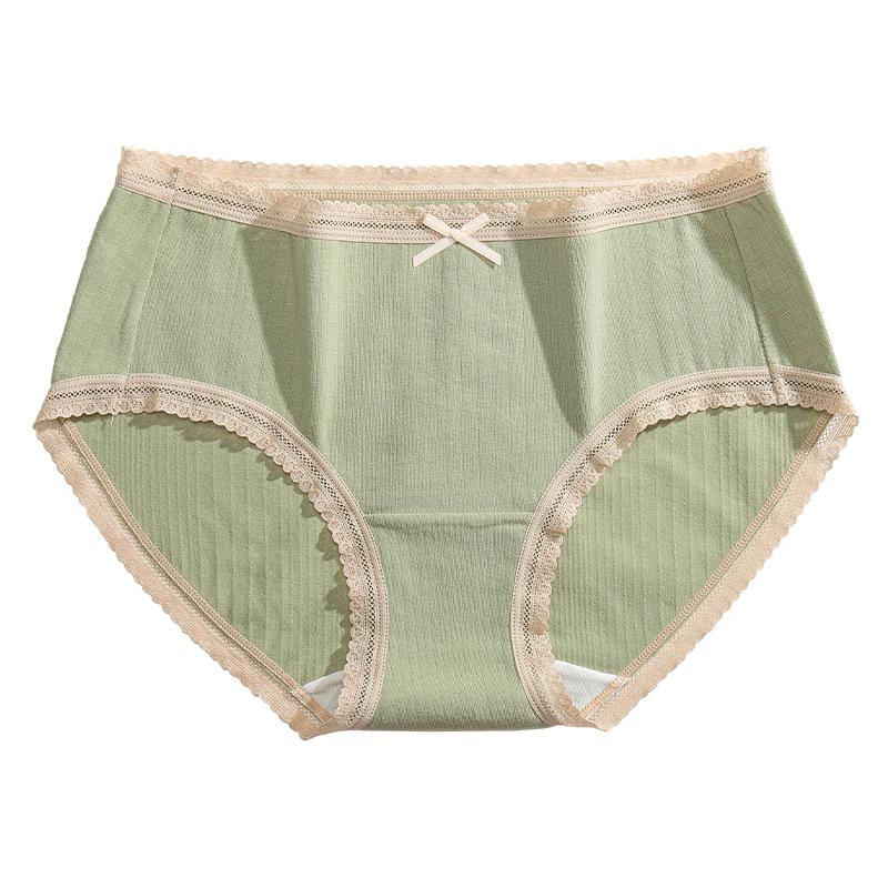Women's Antibacterial Cotton Panties with a Sexy Mid-rise Waist, Large Size, Lace, Japanese-style Cute Bow, and Triangle Cut.