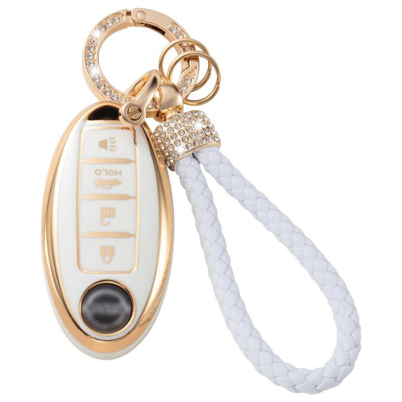 Gold-Rimmed Car Key Set with Diamond Ring Pendant Key Chain