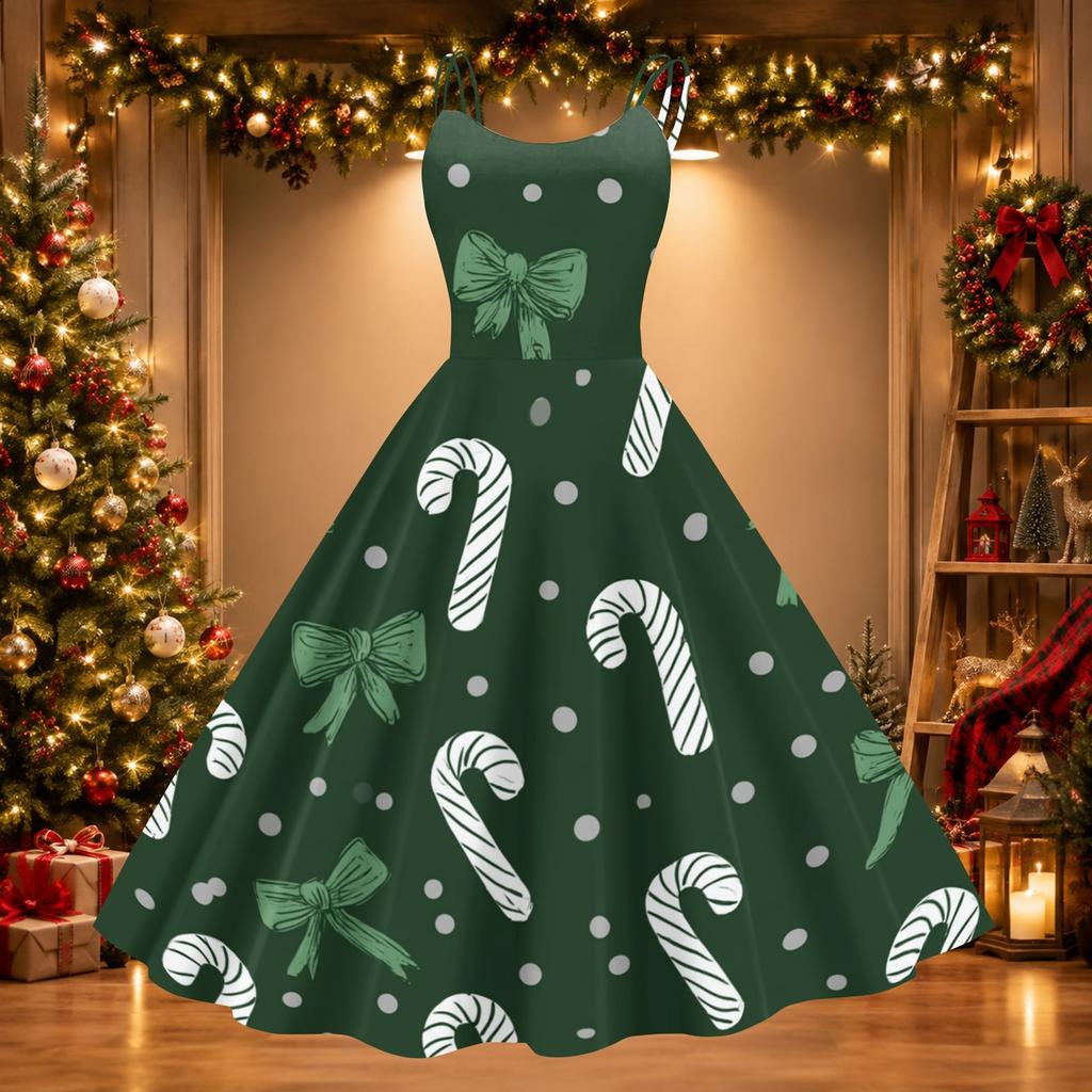 Women's Christmas Print Off-Shoulder Sexy Retro Party Dress for Holiday Celebration