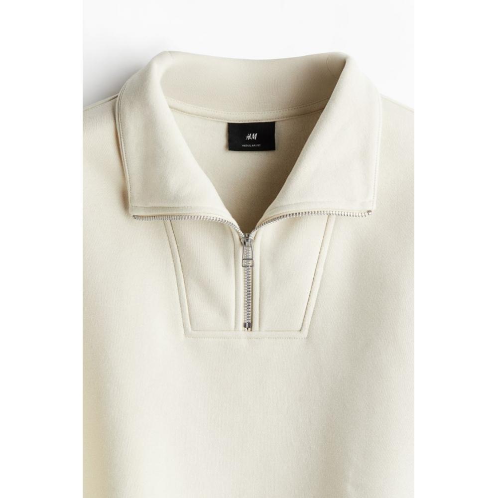 H M Regular Fit Zip Detail sweatsHirt ligHt Beige