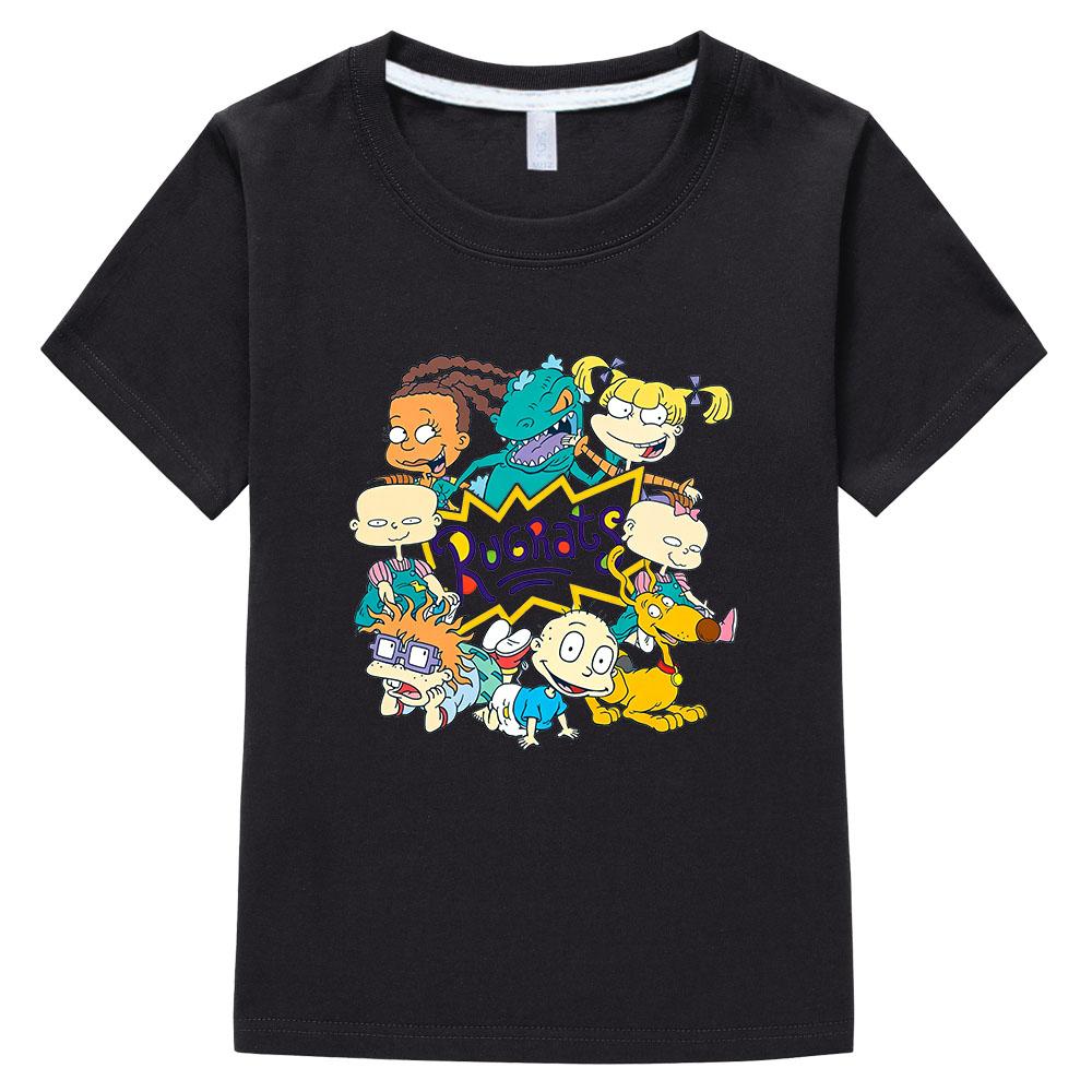 Rugrats 100% Cotton Children s T-Shirt Cartoon Print Tees Casual Cute Boys Tees Girls Tops Kids Retro O-Neck Short Sleeve Summer 100 чёрный