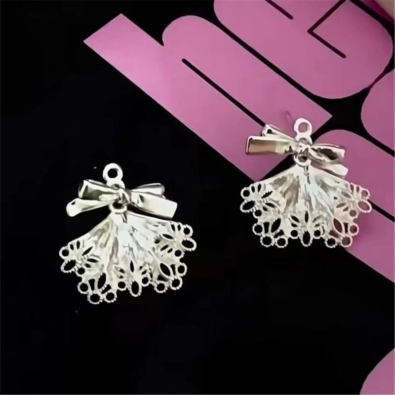 Delicate Butterfly Knot Earrings Lace Trimmed Skirt Bowknot Ear Studs Women Fashion Jewelry for Parties and Weddings