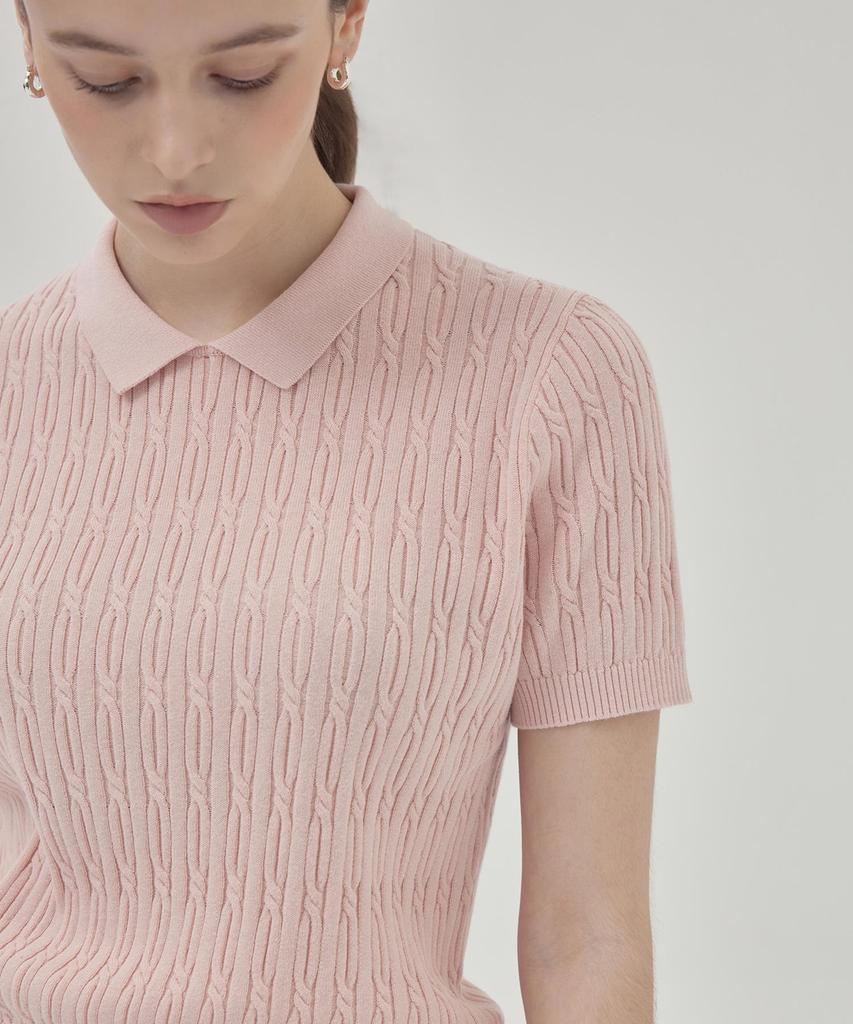 The Knit Company Orea Cable Polo Shirt - Mellow Pink