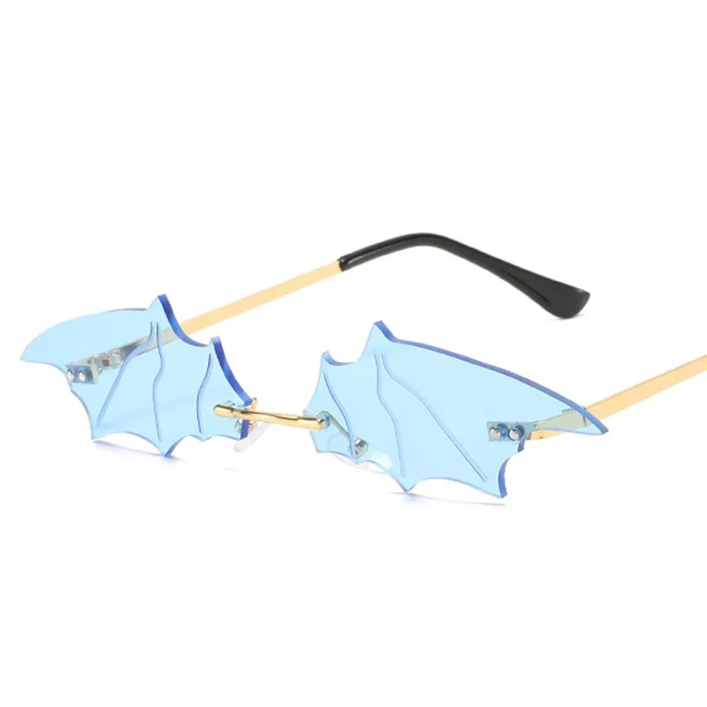 Fashion Rimless Bat Shaped Sunglasses for Men Women Vintage Black Mirror Shades Metal Oculos De Sol Trendy Sun Glasses