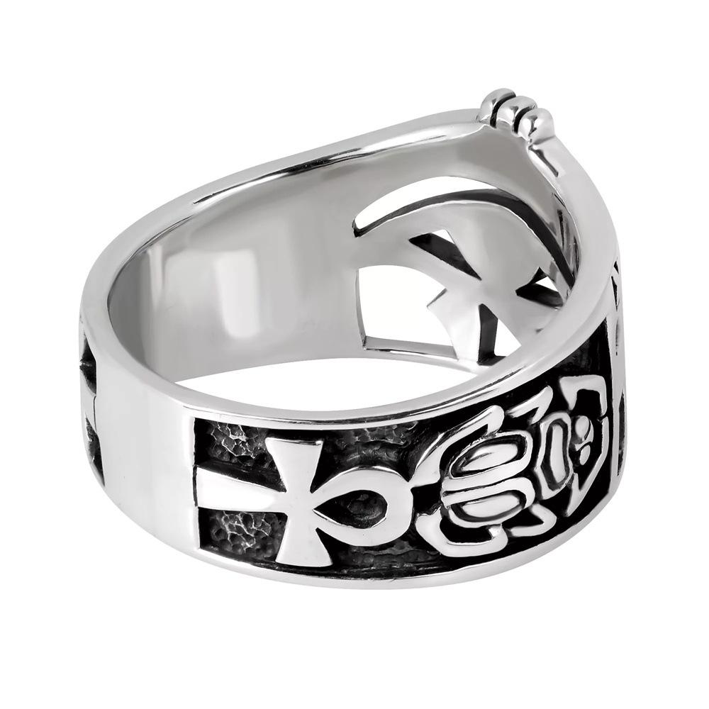 Cool Mens Egyptian Ankh Scarab Eye Of Horus Ra Ring Stainless Steel Size 6-15