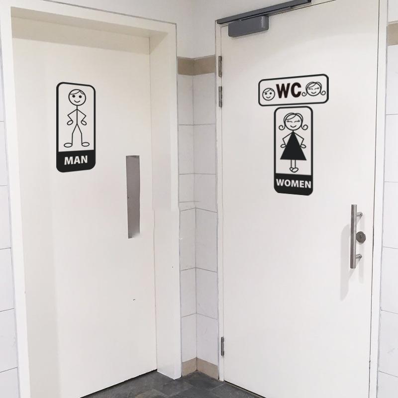 Tecknad Man Kvinna Söt Toalettskylt Dörrklistermärke Badrum Barn Dörrklistermärke Hemdekoration Avtagbar Dekal Affischer