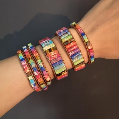 RINHOO Chakra Armband Schmuck Handgefertigt Mehrfarbig Naturstein Röhrenperlen Leder Wickelarmband Partnerarmbänder Geschenke