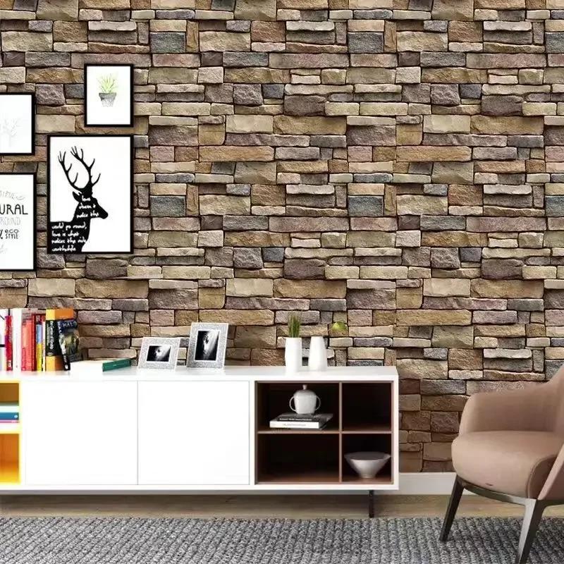Imitation Brick Pattern Self-adhesive Wallpaper Self-adhesive Paper Wallpaper for Living Room and Dining Room Background Wall