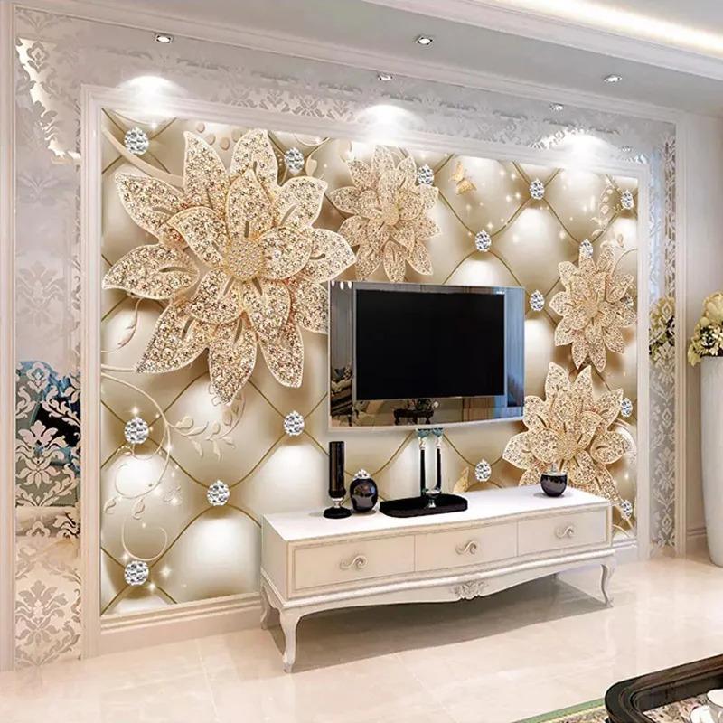 European Style Photo Wallpaper 3d Diamond Flower Jewelry Murals Living Room Tv Sofa Background Wall Paper For Walls
