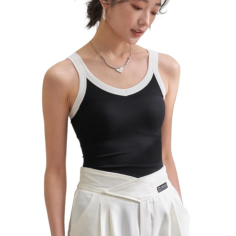 

[Kayuuhin] ladies camisole with cup blocking design tank top inner tops One piece OK sleeveless Perfect for sports and dancing Plain color Popular