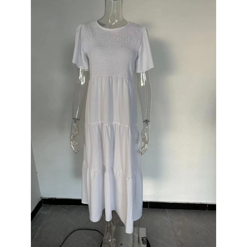 Frühling Sommer Taillenverschlankendes Großes Schwingkleid Damen Vintage Rundhalskleider