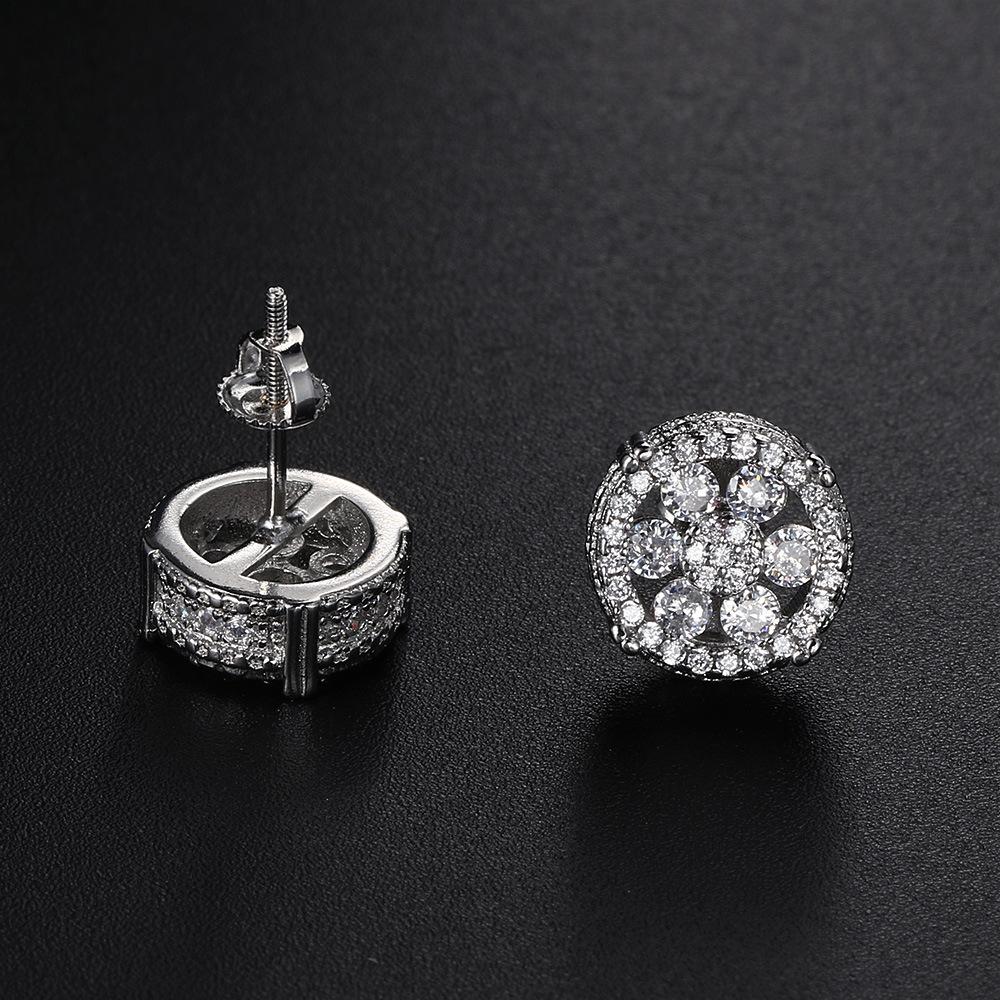 Popular Full Diamond Hip Hop Stud Earrings Round Microencrusted Zircon Threaded Ears Men'S Earrings Earrings