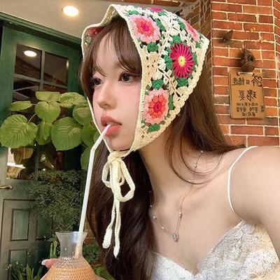 Süßes Niedliches Dreieck Stirnband Für Frauen Frühling Sommer Kopftuch Reise Literarisch Foto Haarschal Pastorales Stil Dreieck Stirnband