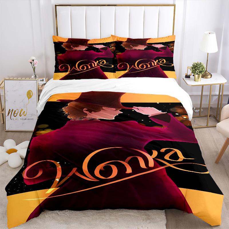 3pcs Chocolate Factory, Wonka Cover Set, Bedding Set, Soft Comfortable Duvet Cover, For Bedroom, Guest Room (1*Duvet Cover + 2*Pillowcases,