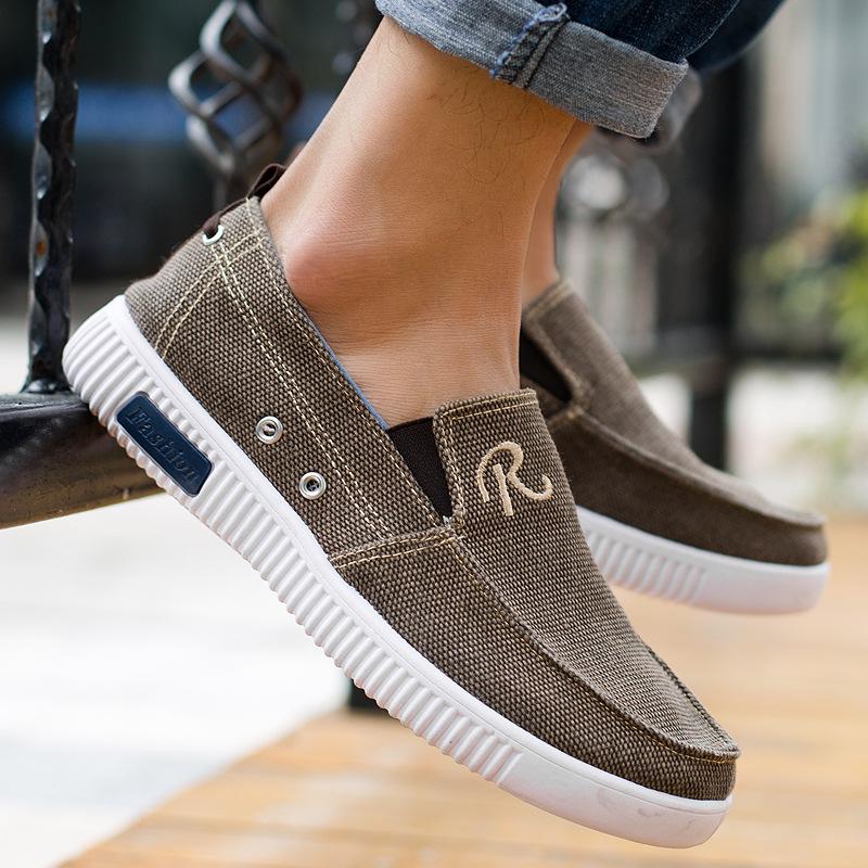 

Модная мужская парусиновая повседневная обувь Мужские мокасины Низкие дышащие мужские кроссовки Высококачественная нескользящая удобная вулканизированная обувь Мужские туфли на плоской подошве 44 темные хаки