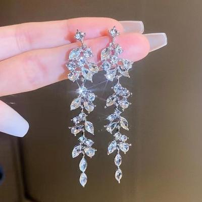 Exquisite Fashion  Long Leaf Drop Dangle Earrings for Women Bridal Wedding Fine Jewelry Gift