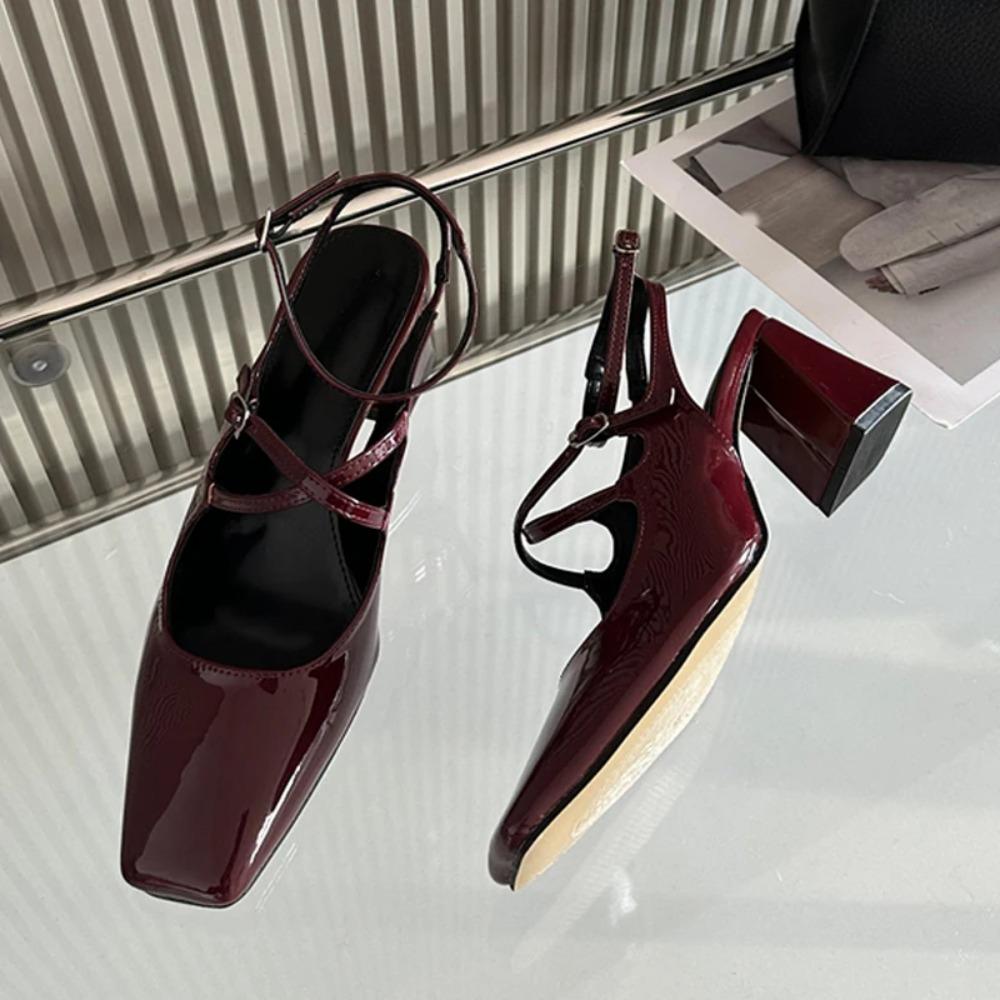 Zapatos Hees Cuadrados Para Mujer Punta Cuadrada Slingback Zapatos Poco Profundos Para Mujer