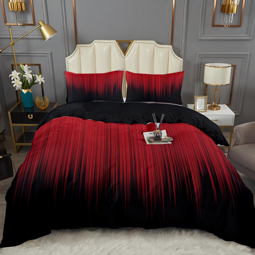 Red and black 3D digital printing three-piece set to map custom bedding quilt cover