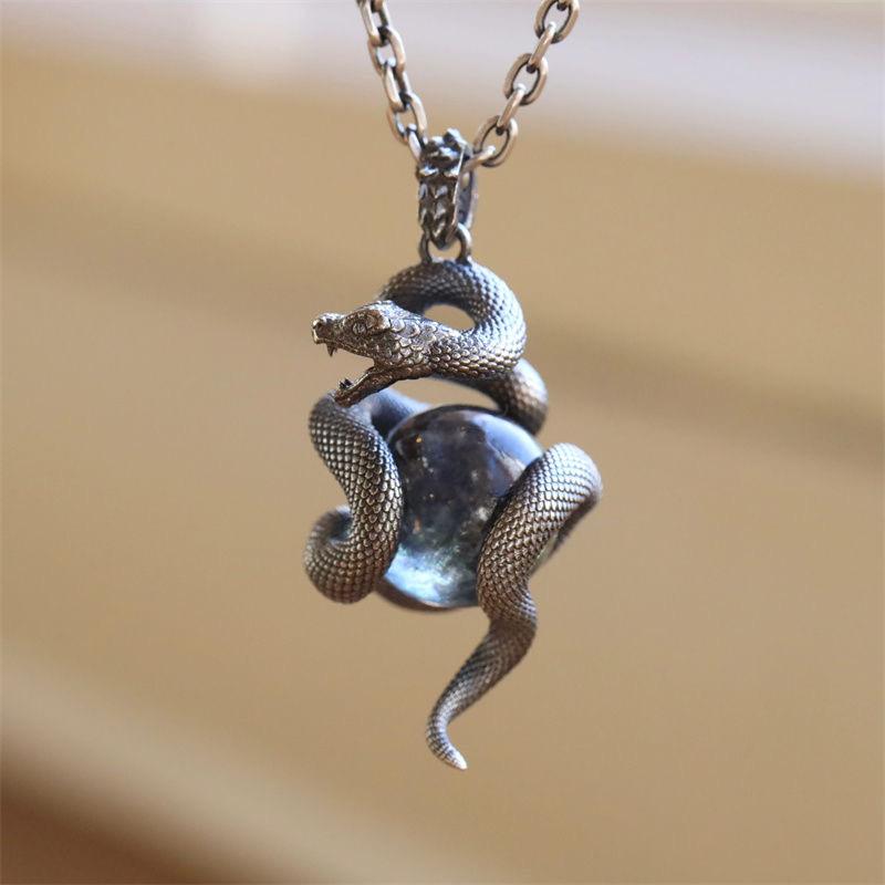 European and American Exaggerated Necklace, Snake Guardian Gem Pendant, Dark Wind Entwined Couple 60CM