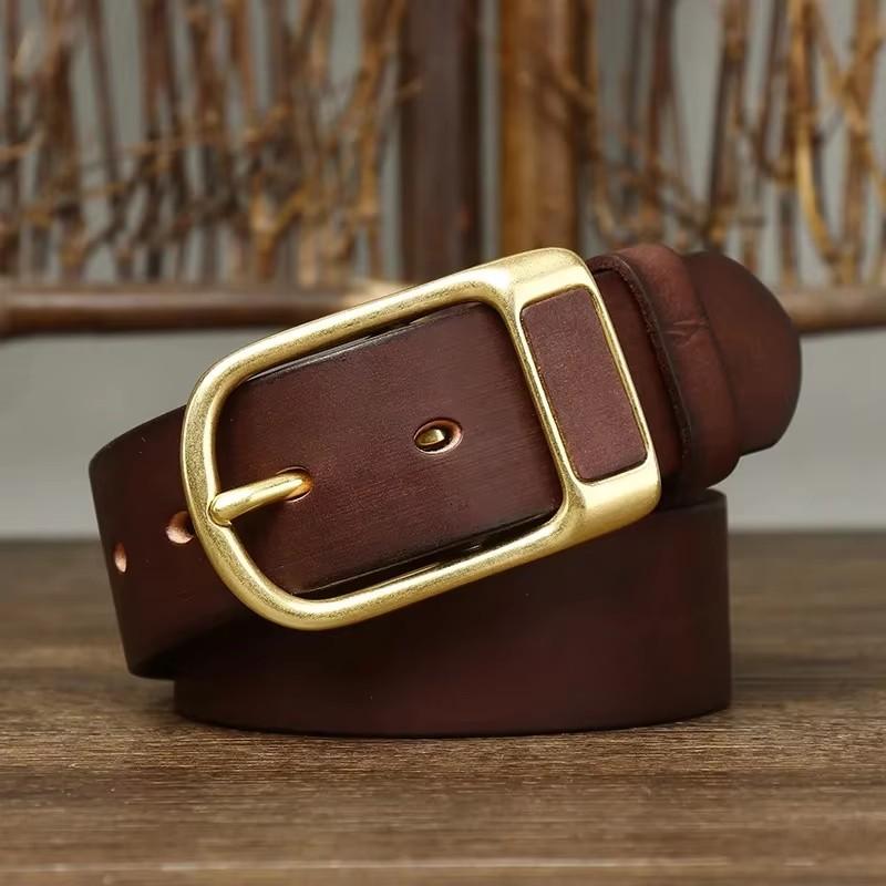 

3.8cm Retro Jeans Belt Male Ceinture Vintage Brass Buckle Genuine Leather for Men Casual Belt 125cm кавовий