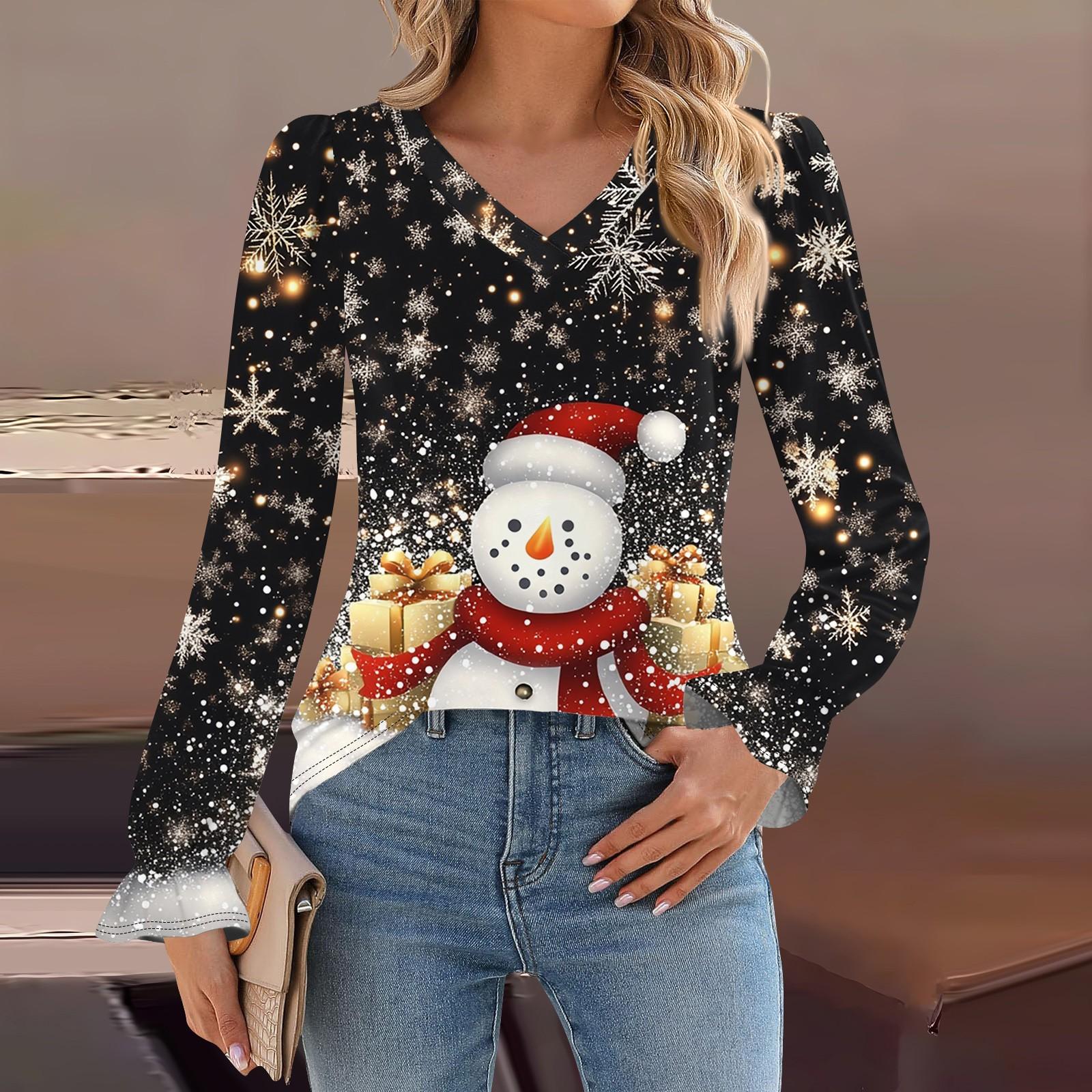 

Женская мода повседневная блузка с длинным рукавом и принтом, V-образным вырезом, рукавом-трубой XXXXL