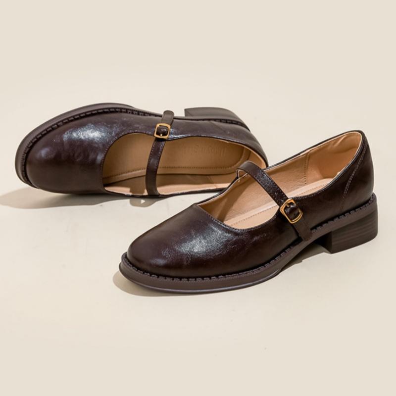 Fashion Mary Janes Women's Shoes Round Toe Flats Spring and Autumn New Fashion Buckle Strap Shallow Mouth Low Heels Loafers Women Flats