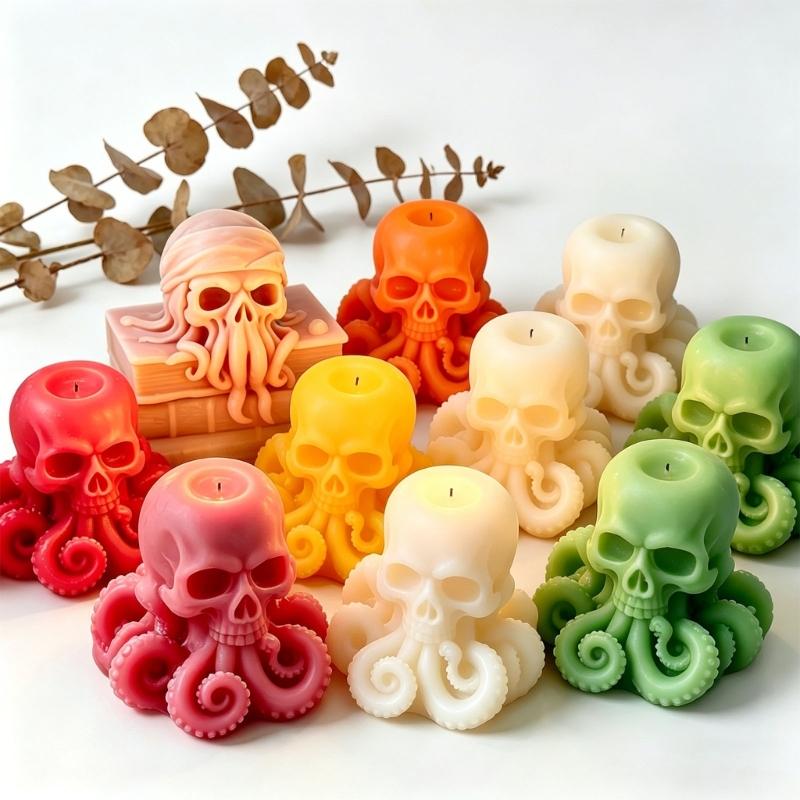 Silicone Halloween Skull Octopuses Mould For Candle Craft Decorations