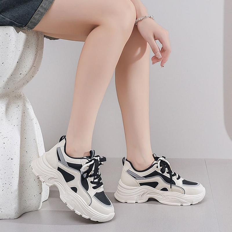 Koreanischer Stil Damen Chunky Sneaker Dicke Sohle Höhenerhöhende Sportschuhe für Studenten Bequem Laufen Freizeitkleidung