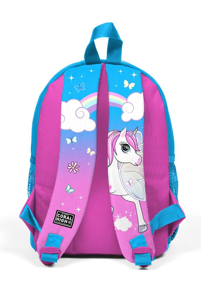 Little Nest Rucksack Blau Neon Pink Einhorn gemustert Zwei Fächer 23511