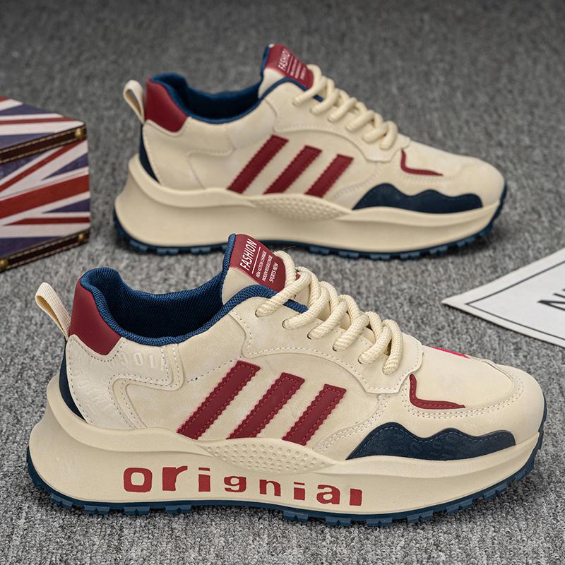 

New Fashion New Men s Fashion Casual Low Top Sports Shoes Students Thick Sole Comfortable Sneakers Boys Male Classic Breathable Basketball Shoes 44 червоний/бежевий