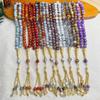 33 Beads Flower Glass Tasbih with Golden Tassel, 10mm Large Prayer Beads for Muslim Worship, Ramadan Gift for Family Friends