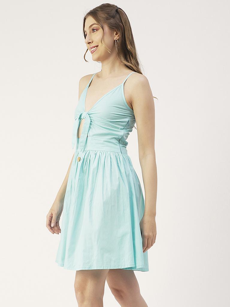 Moomaya Printed Spaghetti Strap Dress, Tie-Knot Knee Length, Flared Dress