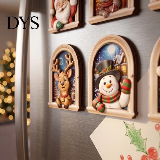 Holiday Party Home Decor Arch Wooden Christmas Fridge Magnet Set, Window Frame Refrigerator Decorative Magnets Magnetic for Metal Surface, Festive