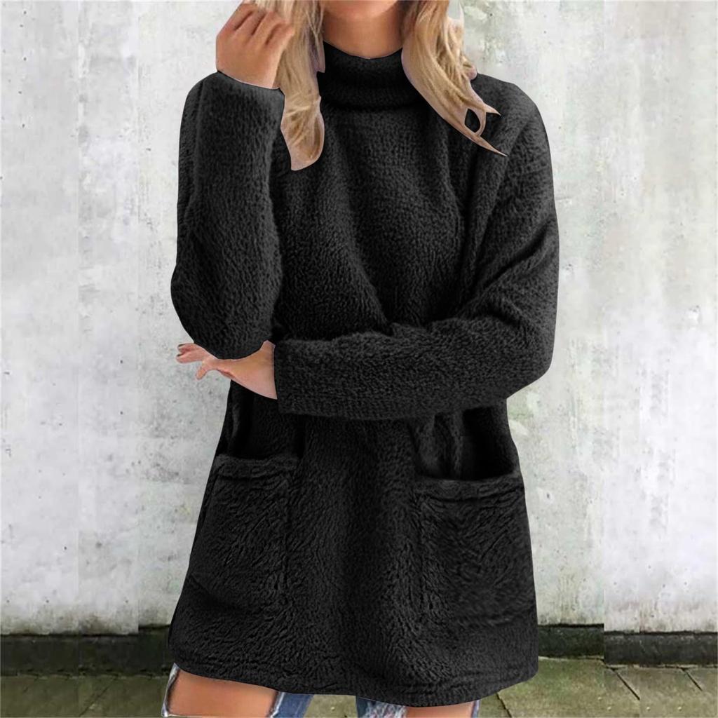 Gensere for kvinner Mock Turtleneck Høst Vinter Varm Genser Pluss Størrelse Tunika Pullover Topper Med Lommer