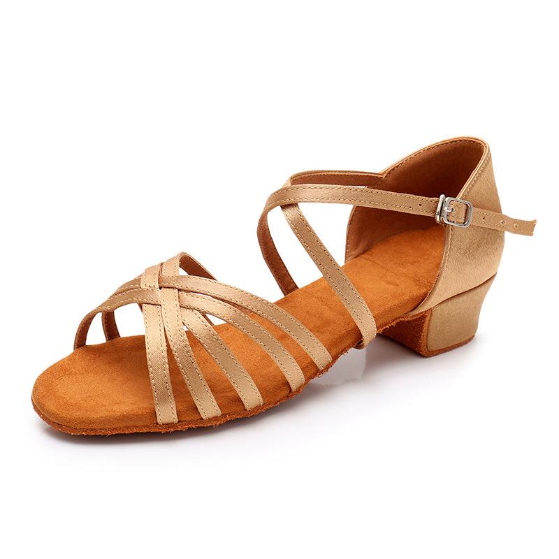 Chaussures de Danse Latine pour Enfants Talon Bas 3.5cm Filles Entraînement Salle de Bal Semelle Souple Chaussures de Danse
