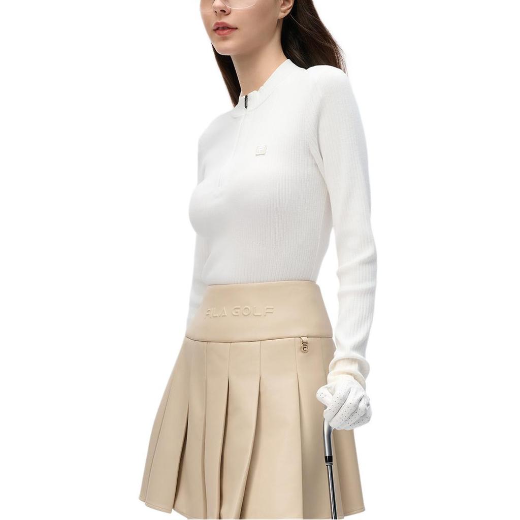 Fila Golf Series Sport Minimalist Half-Zip Long Sleeve Knit Top Women Tops Jade-White A11W445405F-WT
