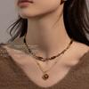 Retro Natural Tiger's Eye Stone Beaded Necklace 2024 Autumn and Winter New Stacked High-end Sweater Chain Collarbone Chain Neck Chain