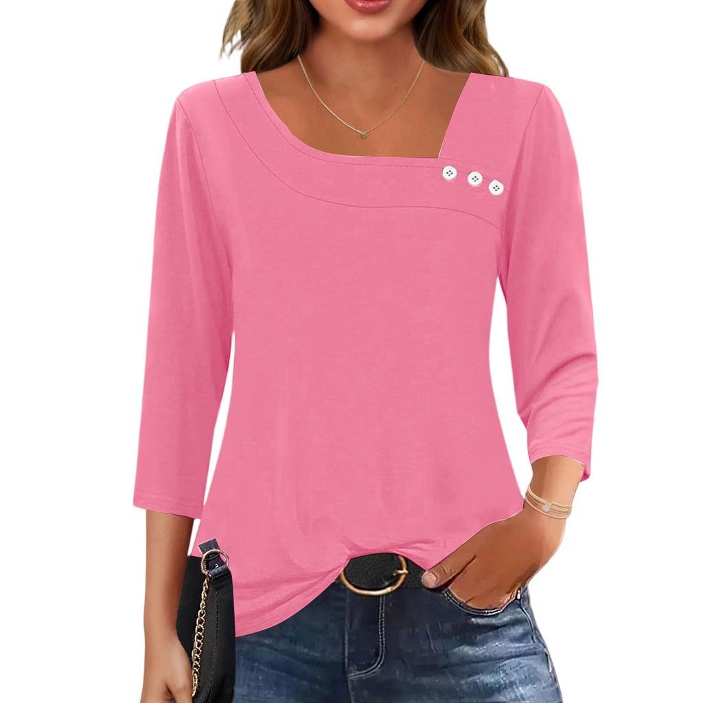 3/4 Sleeve Shirts For Women  Tees Blouses Casual Plus Size Basic Tops Pullover
