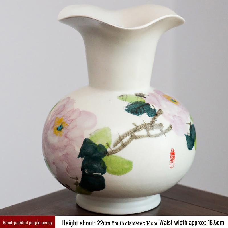 Hand-painted Peony Ceramic Vase for Hydroponic Flower Arrangement