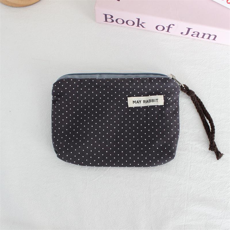 Korean Dot Love Canvas Coin Wallet Portable Mini Makeup Bag Simple Fabric Zipper Coin Purse Key Earphone ID Bag Kids Cute Purse