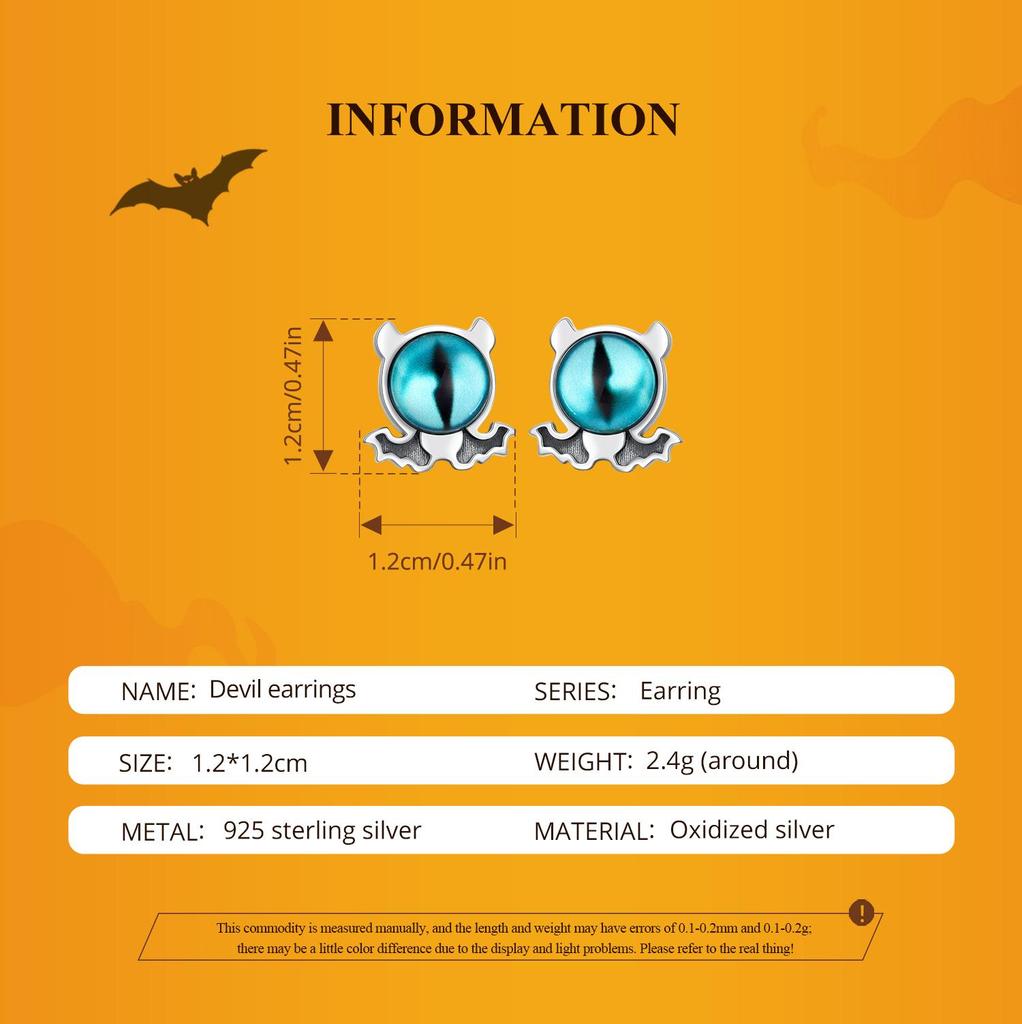 Vintage Sex Demon Eyes Stud Earring S925 Sterling Silver Oxidized Halloween Earrings