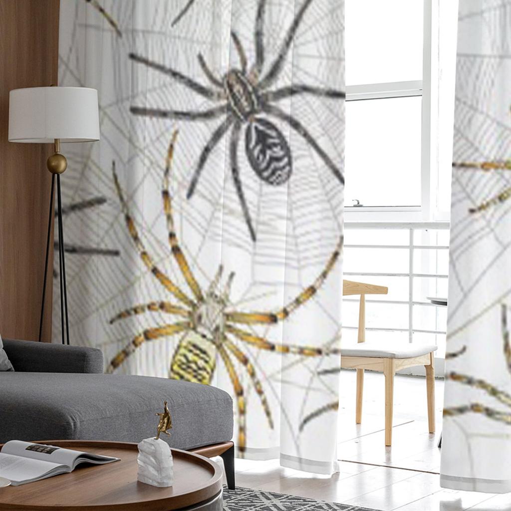 Spiders On Web Tulle Sheer Window Curtains For Living Room The Bedroom Modern Chiffon Voile Organza Curtains Decor Drapes